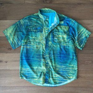 REEL LEGENDS Men's Funky Retro Pattern Vented Outdoor Button Front Shirt XL